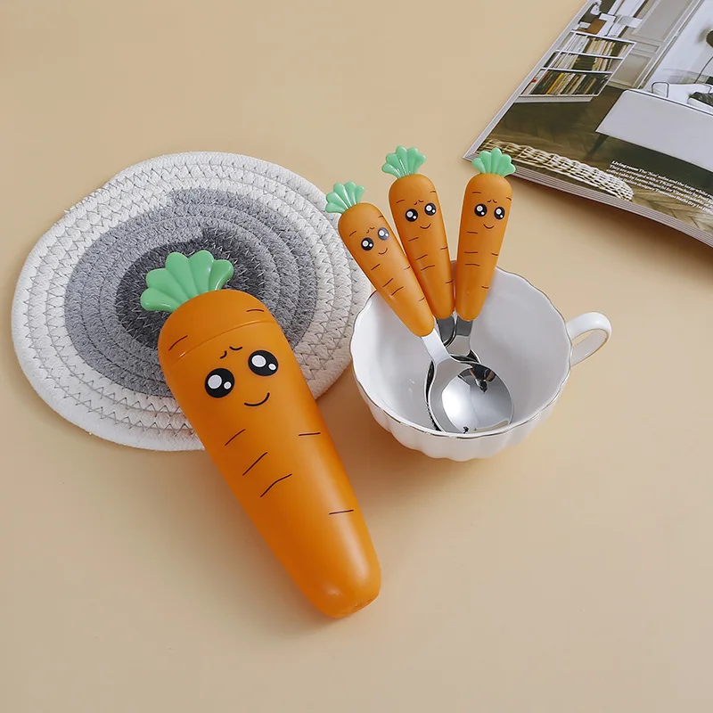 Baby Food Knife Set - Stainless Steel Carrots Tableware Set Cartoon